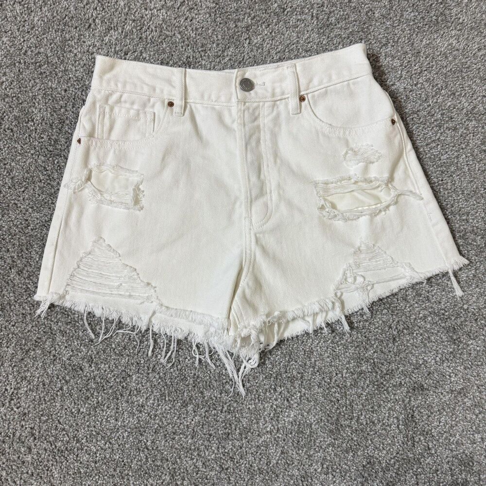 PacSun Denim Shorts Womens 27 White Vintage High Rise Distressed Button Fly